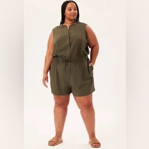 Girlfriend Collective Stretch Woven Sleeveless Button Front Romper